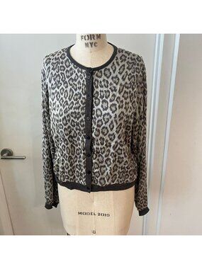 HY + DOT Silk Mob Wife Leopard Print Cardigan Size Large